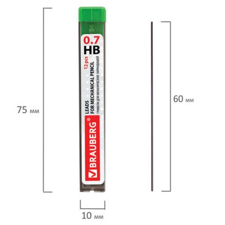 Грифели запасные 0,7 мм, HB, BRAUBERG, КОМПЛЕКТ 12 шт., "Hi-Polymer", 180446 Грифели запасные 0,7 мм, HB, BRAUBERG, КОМПЛЕКТ 12 шт., "Hi-Polymer", 180446