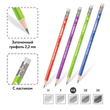 Карандаш чернографитный ЮНЛАНДИЯ "МЕТАЛЛИК", 1 шт., HB, с ластиком, корпус ассорти, 181764 Карандаш чернографитный ЮНЛАНДИЯ "МЕТАЛЛИК", 1 шт., HB, с ластиком, корпус ассорти, 181764
