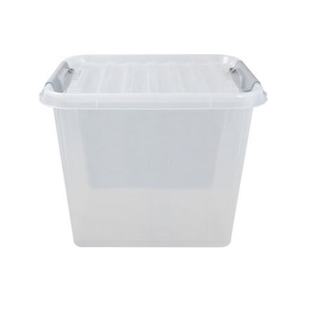 Ящик-контейнер 50 л с КРЫШКОЙ НА ЗАЩЕЛКАХ "ПРОФИ", 40х50х39 см, штабелируемый, ПРОЧНЫЙ, прозрачный, 437960000