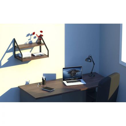 Полка TI_настен/настоль Комус Онега-8 250х450 мет чер/ЛДСП ясень анкор тем