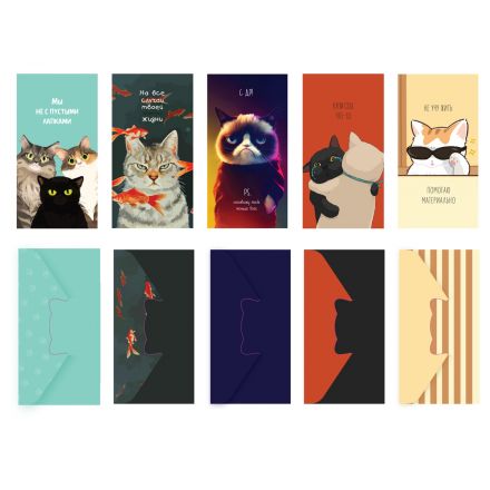 Конверт для денег MESHU "Cats", 85*164мм, глянц. ламинация, 5 дизайнов Конверт для денег MESHU "Cats", 85*164мм, глянц. ламинация, 5 дизайнов