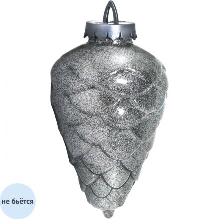 Украшение Шишка 250мм, с глиттером лакированная (серебряная) 479837 Украшение Шишка 250мм, с глиттером лакированная (серебряная) 479837