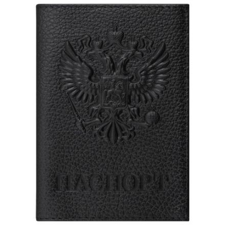 Обложка для паспорта натуральная кожа флоттер, "Герб", черная, BRAUBERG, 237198