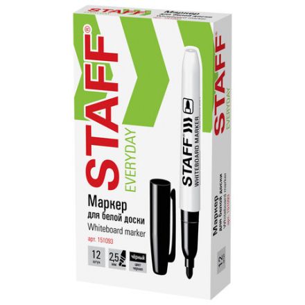 Маркер стираемый для белой доски STAFF "EVERYDAY" WBM-093, ЧЕРНЫЙ, 2,5 мм, тонкий корпус, 151093 Маркер стираемый для белой доски STAFF "EVERYDAY" WBM-093, ЧЕРНЫЙ, 2,5 мм, тонкий корпус, 151093