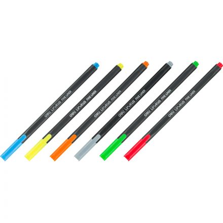 Набор линеров Deli толщина линии  0,45 мм, 6 цветов, с европодвесом