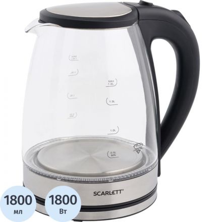 Чайник Scarlett SC-EK27G35, 1800Вт, 1.8л, стекло/сталь Чайник Scarlett SC-EK27G35, 1800Вт, 1.8л, стекло/сталь