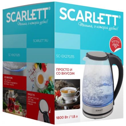Чайник Scarlett SC-EK27G35, 1800Вт, 1.8л, стекло/сталь Чайник Scarlett SC-EK27G35, 1800Вт, 1.8л, стекло/сталь