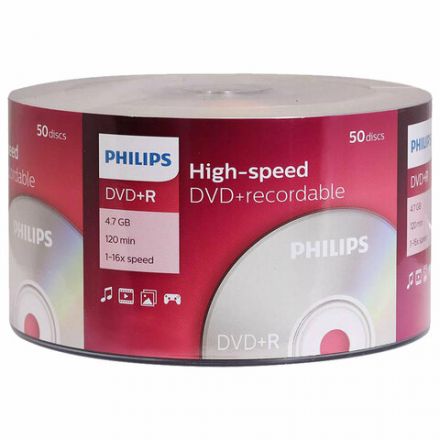 Диск DVD+R (плюс) PHILIPS, 4,7 Гб, 16x, Bulk (термоусадка без шпиля), КОМПЛЕКТ 50 шт., DR4S6U50F/97 Диск DVD+R (плюс) PHILIPS, 4,7 Гб, 16x, Bulk (термоусадка без шпиля), КОМПЛЕКТ 50 шт., DR4S6U50F/97