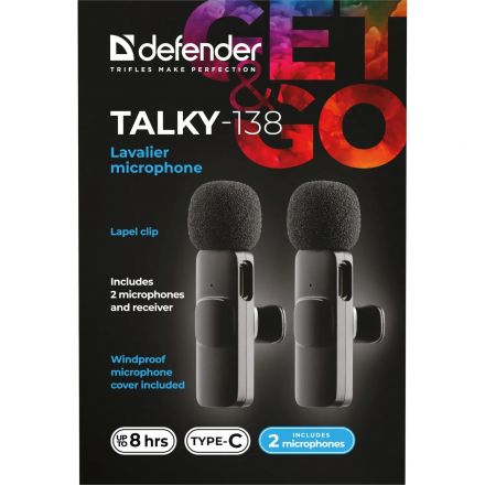 Набор радиомикрофонов Defender Talky-138, петличный, черный, 2шт