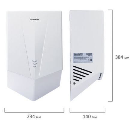 Сушилка для рук ВЫСОКОСКОРОСТНАЯ SONNEN K2022B, 1300 Вт, 150 м/с, IPX1, 72 дБ, белая, пластиковый корпус, 607192 Сушилка для рук ВЫСОКОСКОРОСТНАЯ SONNEN K2022B, 1300 Вт, 150 м/с, IPX1, 72 дБ, белая, пластиковый корпус, 607192