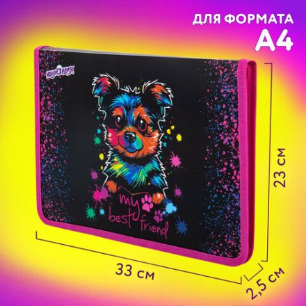 Папка для труда на молнии ЮНЛАНДИЯ А4, 1 отделение, откидная планка, органайзер, "True friend", 272221