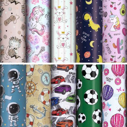 Бумага упаковочная подарочная мелованная "For Kids", 70x100 см, 10 дизайнов ассорти, ЗОЛОТАЯ СКАЗКА, 591918 Бумага упаковочная подарочная мелованная "For Kids", 70x100 см, 10 дизайнов ассорти, ЗОЛОТАЯ СКАЗКА, 591918