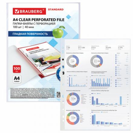 Папки-файлы перфорированные А4 BRAUBERG "STANDARD", КОМПЛЕКТ 100 шт., гладкие, 40 мкм, 229661
