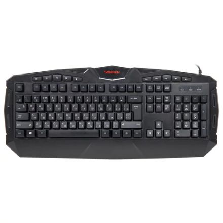 Клавиатура проводная SONNEN Q9M, USB, 104 клавиши + 10 мультимедийных, RGB, черная, 513511