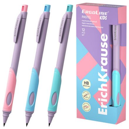 Карандаш механический 2 мм ERICH KRAUSE "ErgoLine Kids Pastel", HB, с точилкой, ассорти, 63833