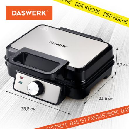 Электровафельница антипригарная для венских и бельгийских вафель, 2 вафли, 1200 Вт, DASWERK (ДАСВЕРК), WM-6, 455653