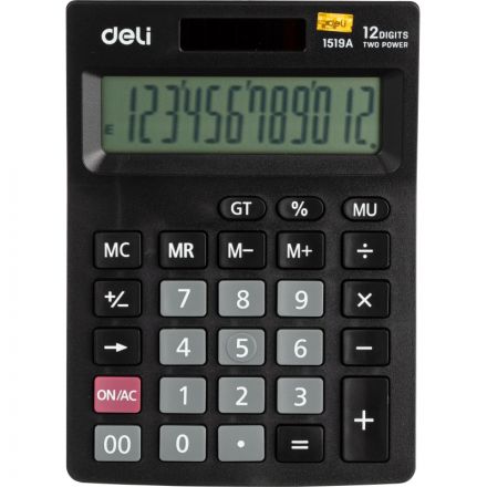 Калькулятор настольный КОМП. Deli E1519A, 12-р, двойное питание, 140×102 мм, черный