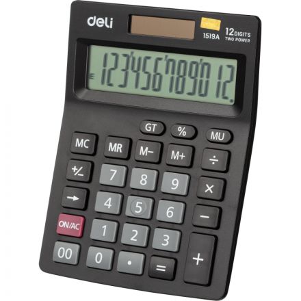 Калькулятор настольный КОМП. Deli E1519A, 12-р, двойное питание, 140×102 мм, черный