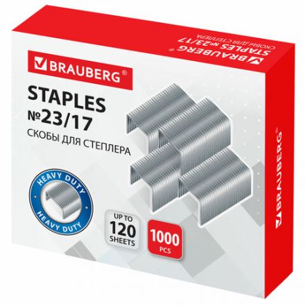 Скобы для степлера №23/17, 1000 штук, BRAUBERG, от 50 до 120 листов, 221164 Скобы для степлера №23/17, 1000 штук, BRAUBERG, от 50 до 120 листов, 221164