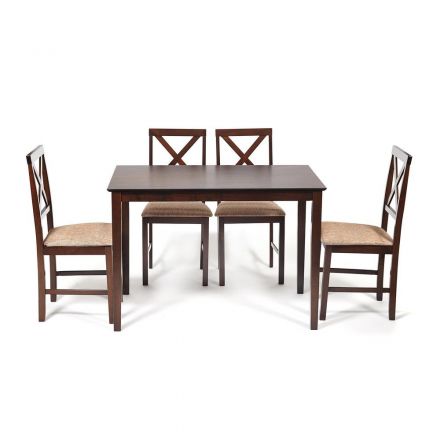 Обеденный комплект Хадсон (стол + 4 стула)/ Hudson Dining Set дерево гевея/мдф, стол: 110х70х75см / стул: 44х42х89см, cappuccino (темный орех), ткань кор.-зол. (1