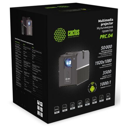 Проектор CACTUS CS-PRC.04B.WUXGA-A, LCD, 1920x1080, 16:9, 3500 лм, 1000:1, 1,35 кг, черный