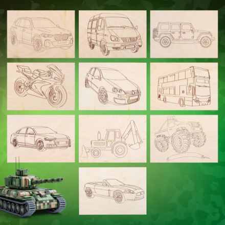 Заготовки деревянные для выжигания "Транспорт", 5 шт., 10 рисунков, 15х21 см, BRAUBERG HOBBY, 665307 Заготовки деревянные для выжигания "Транспорт", 5 шт., 10 рисунков, 15х21 см, BRAUBERG HOBBY, 665307