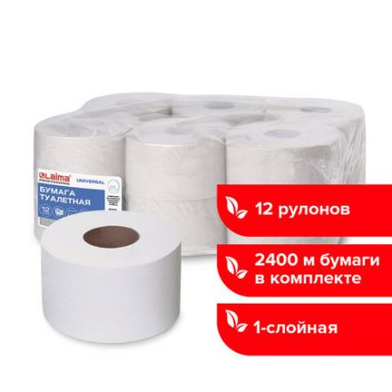 Бумага туалетная 200 м, LAIMA (T2), UNIVERSAL, 1-слойная, цвет натуральный, КОМПЛЕКТ 12 рулонов, 111334 Бумага туалетная 200 м, LAIMA (T2), UNIVERSAL, 1-слойная, цвет натуральный, КОМПЛЕКТ 12 рулонов, 111334
