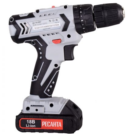 Дрель-шуруповерт аккумуляторная РЕСАНТА 18В, ДА-18-2ЛК-У (75/14/6) Дрель-шуруповерт аккумуляторная РЕСАНТА 18В, ДА-18-2ЛК-У (75/14/6)
