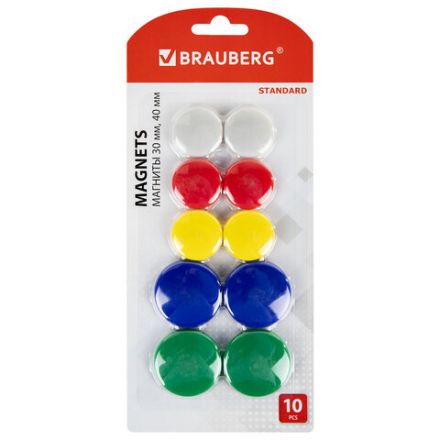 Магниты BRAUBERG "STANDARD", НАБОР 30 мм - 6 шт., 40 мм - 4 шт., ассорти, 237471 Магниты BRAUBERG "STANDARD", НАБОР 30 мм - 6 шт., 40 мм - 4 шт., ассорти, 237471