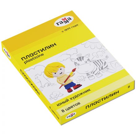 Пластилин Гамма "Юный художник", 08 цветов, 112г, со стеком, картон. упаковка