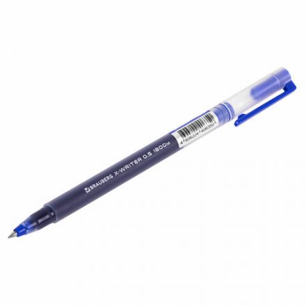 Ручка гелевая BRAUBERG "X-WRITER 1800", УВЕЛИЧЕННАЯ ДЛИНА ПИСЬМА 1 800 м, СИНЯЯ, стандартный узел 0,5 мм, 144134