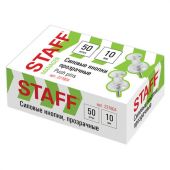 Силовые кнопки-гвоздики прозрачные STAFF 50 штук, в картонной коробке, 227804