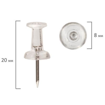 Силовые кнопки-гвоздики прозрачные STAFF 50 штук, в картонной коробке, 227804 Силовые кнопки-гвоздики прозрачные STAFF 50 штук, в картонной коробке, 227804