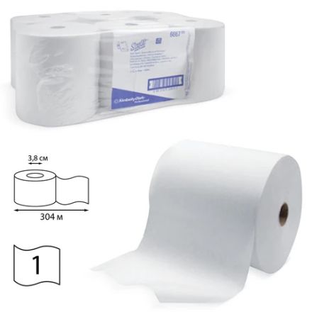 Полотенца бумажные рулонные KIMBERLY-CLARK Scott, КОМПЛЕКТ 6 шт., 304 м, белые, артикул 6667