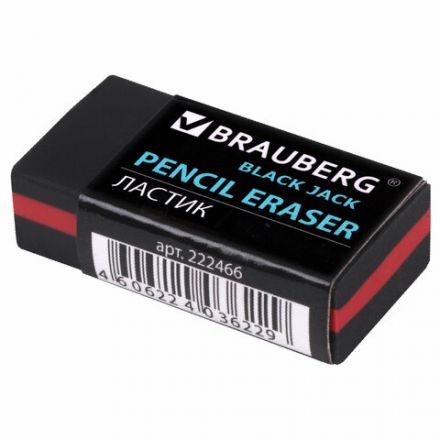 Ластик BRAUBERG "BlackJack", 40х20х11 мм, черный, прямоугольный, картонный держатель, 222466 Ластик BRAUBERG "BlackJack", 40х20х11 мм, черный, прямоугольный, картонный держатель, 222466
