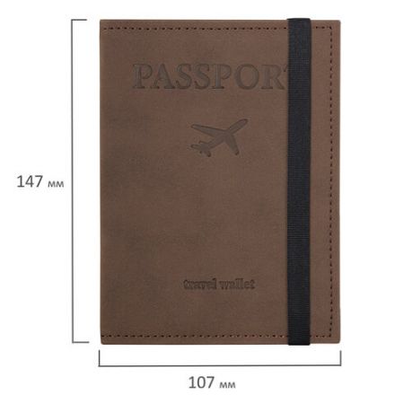 Обложка для паспорта с карманами и резинкой, мягкая экокожа, "PASSPORT", коричневая, BRAUBERG, 238204
