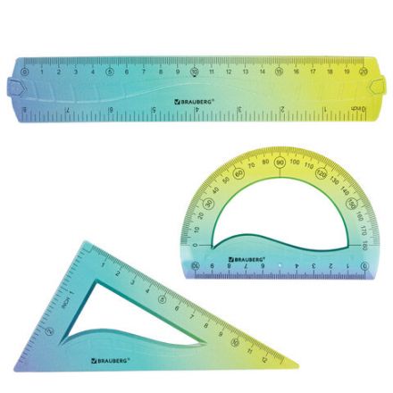 Набор чертежный гибкий BRAUBERG GRADE (линейка 20 см, треугольник, транспортир), зелено-синий градиент, 210910