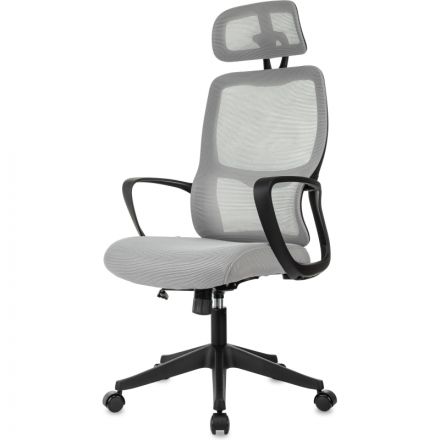 Кресло VB_Бюрократ Wise серый сетка/ткань с подголов