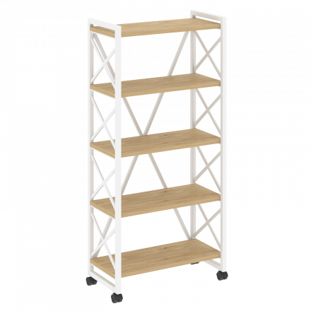 Loft Стеллаж на колесных опорах-5 полок VR.L-MST.K-5.8 Тиквуд светлый/Белый металл 800*400*1704