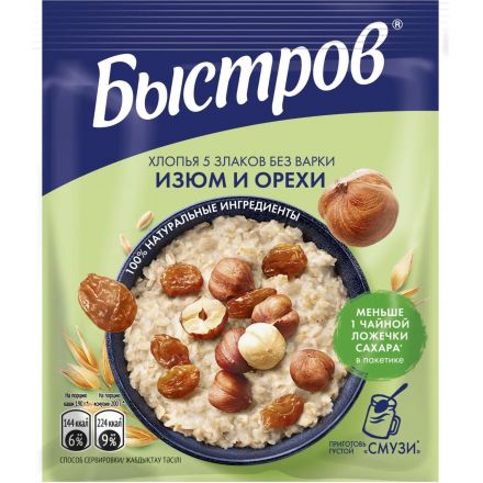 Каша Быстров пять злаков, изюм, орехи 17шт*40г