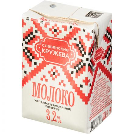 Молоко Славянские Кружева питьевое ультрапастеризованное брик, 3,2%, 200мл