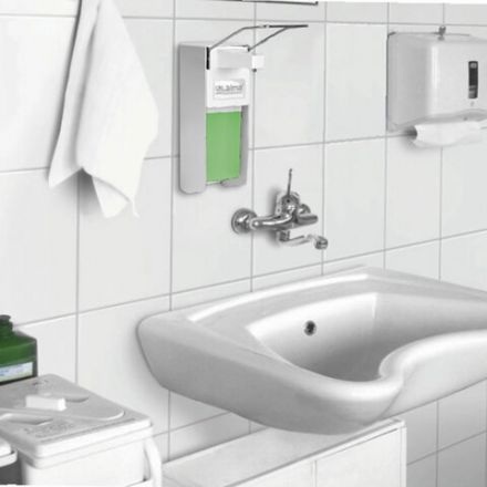 Дозатор локтевой для жидкого мыла и геля-антисептика, с еврофлаконом 1 л, LAIMA, металлический, 605706 Дозатор локтевой для жидкого мыла и геля-антисептика, с еврофлаконом 1 л, LAIMA, металлический, 605706