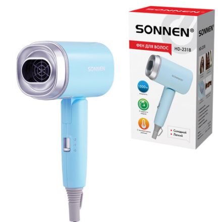Фен для волос дорожный SONNEN HD-2318, 1500 Вт, складной, 2 температуры, 2 скорости, 454695 Фен для волос дорожный SONNEN HD-2318, 1500 Вт, складной, 2 температуры, 2 скорости, 454695