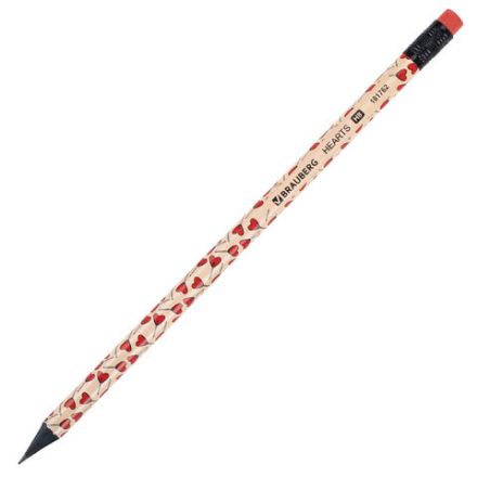 Карандаш чернографитный BRAUBERG "HEARTS", 1 шт., HB, с ластиком, корпус ассорти, 181762 Карандаш чернографитный BRAUBERG "HEARTS", 1 шт., HB, с ластиком, корпус ассорти, 181762