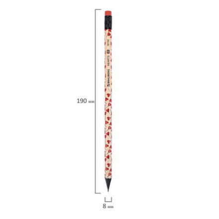 Карандаш чернографитный BRAUBERG "HEARTS", 1 шт., HB, с ластиком, корпус ассорти, 181762 Карандаш чернографитный BRAUBERG "HEARTS", 1 шт., HB, с ластиком, корпус ассорти, 181762