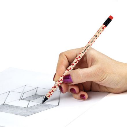 Карандаш чернографитный BRAUBERG "HEARTS", 1 шт., HB, с ластиком, корпус ассорти, 181762 Карандаш чернографитный BRAUBERG "HEARTS", 1 шт., HB, с ластиком, корпус ассорти, 181762