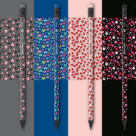 Карандаш чернографитный BRAUBERG "HEARTS", 1 шт., HB, с ластиком, корпус ассорти, 181762 Карандаш чернографитный BRAUBERG "HEARTS", 1 шт., HB, с ластиком, корпус ассорти, 181762