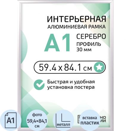 Рамка 594х841 мм (А1), алюминевая., ПЭТ стекло, 30мм 2011_31_72_042 Рамка 594х841 мм (А1), алюминевая., ПЭТ стекло, 30мм 2011_31_72_042