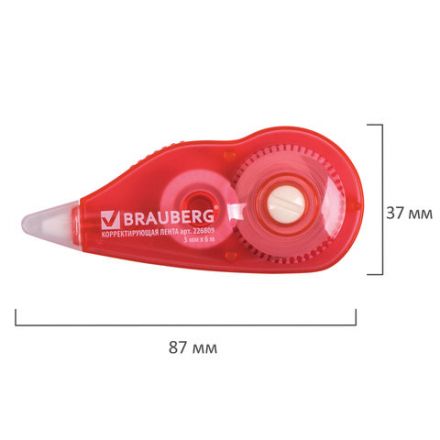 Корректирующая лента BRAUBERG, 5 мм х 6 м, корпус красный, механизм перемотки, блистер, 226809 Корректирующая лента BRAUBERG, 5 мм х 6 м, корпус красный, механизм перемотки, блистер, 226809