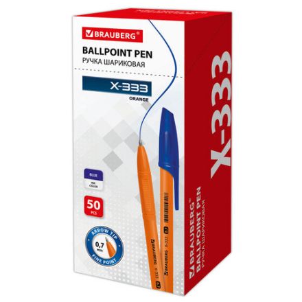 Ручка шариковая BRAUBERG "X-333 Orange", СИНЯЯ, корпус оранжевый, узел 0,7 мм, линия письма 0,35 мм, 142409 Ручка шариковая BRAUBERG "X-333 Orange", СИНЯЯ, корпус оранжевый, узел 0,7 мм, линия письма 0,35 мм, 142409